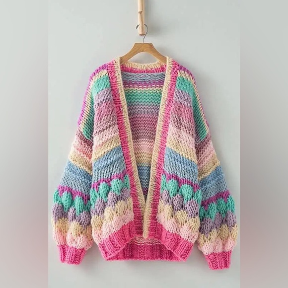 Multicolor Stripe Chunky Knit Cardigan - Picture 6 of 7